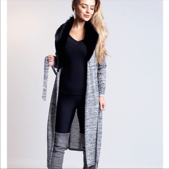 Sweaters - New faux Fur Cardigan in grey and black sweater jacket size large